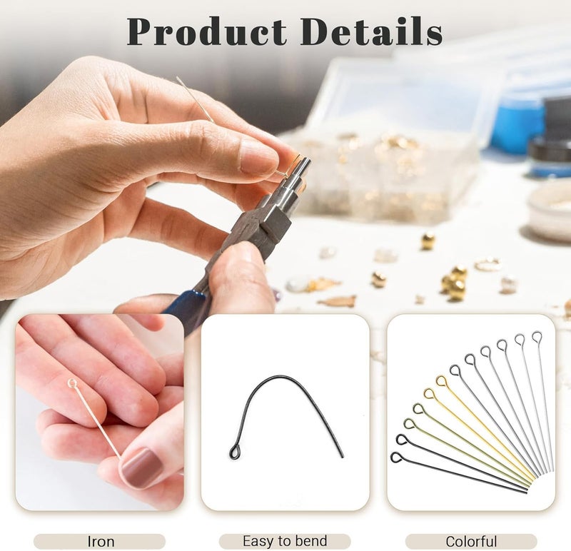 BangBoom 600 Pieces Metal Wire Eye Pins, 2"/50 MM Long Eyepins, Open Straight Eye Pins for Jewelry Making Supplies Earring Findings DIY Bead (Bronze, White Karat Gold, Gold) - Image 3